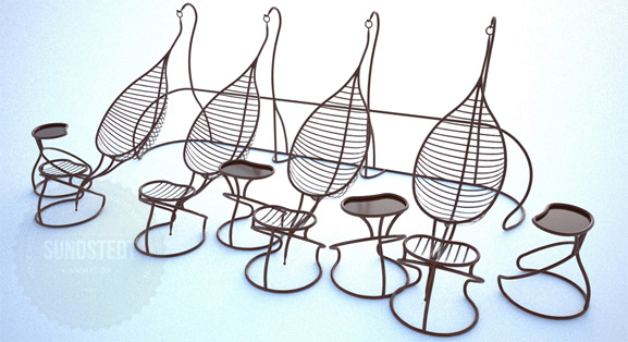 4 chair model version in 3D
