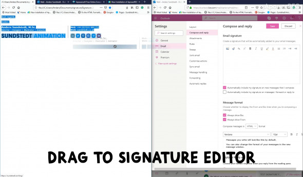 Drag and Drop HTML signature to Outlook Signature Editor Window
