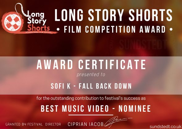 Long Story Short Best Music Video Nominee Finalist Certificate Sundstedt Animation